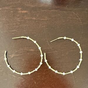 Beaded hoops - gold colored beads with white/pearl colored beads